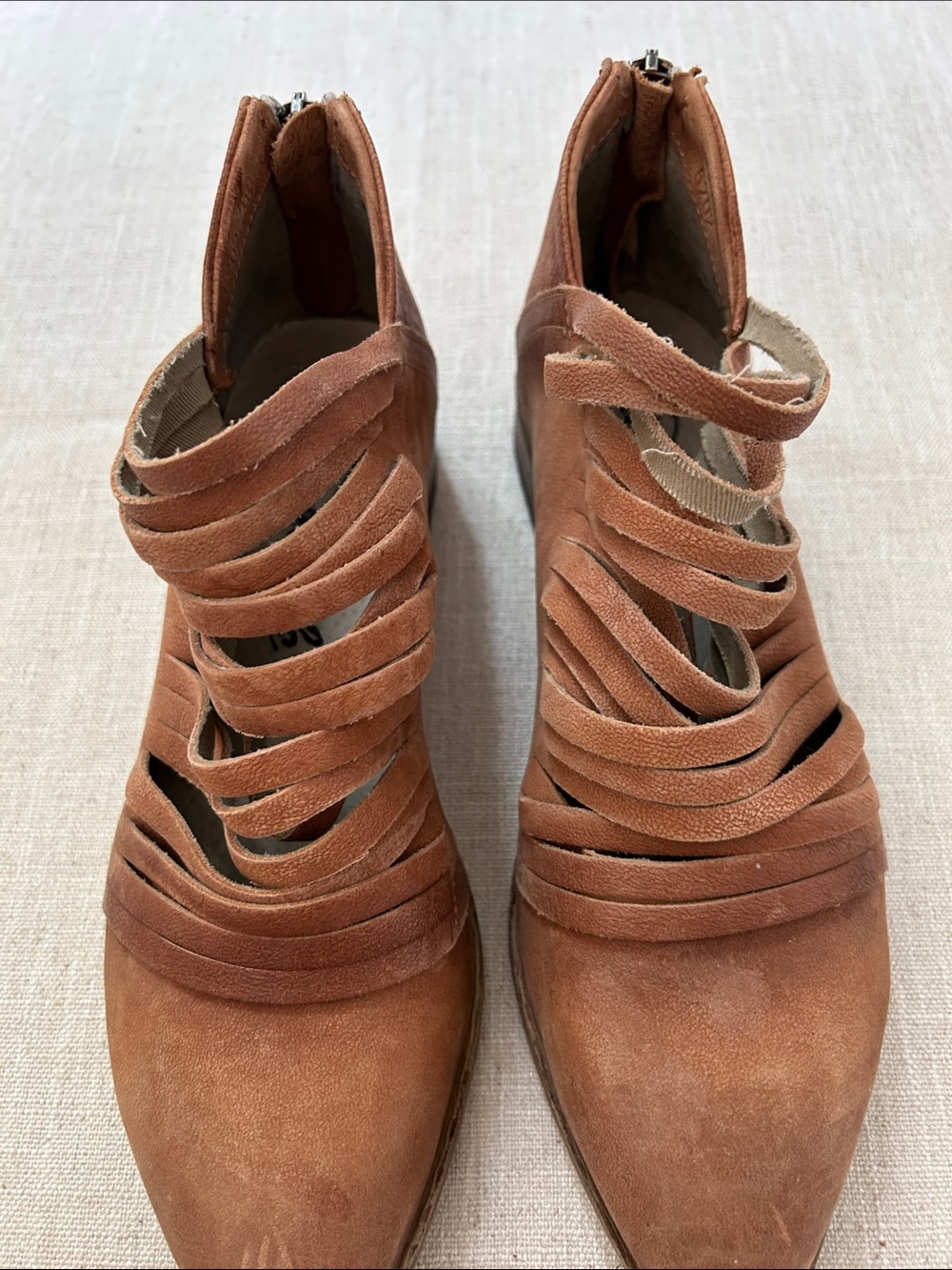 Free People Lost Valley Distressed Leather Cutout Ankle Boots Chestnut Brown - Picture 3 of 11